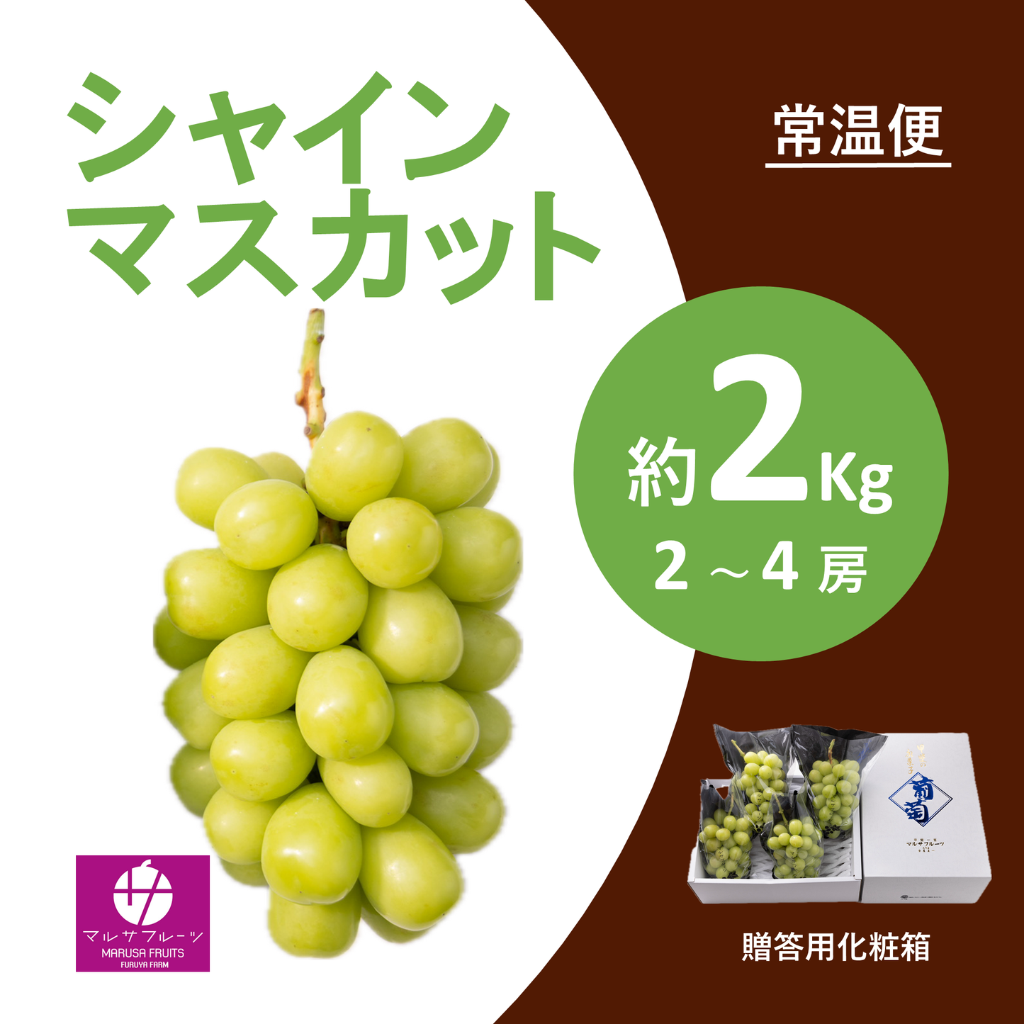 2026年産 シャインマスカット 約2kg（2〜4房）常温便 贈答用化粧箱