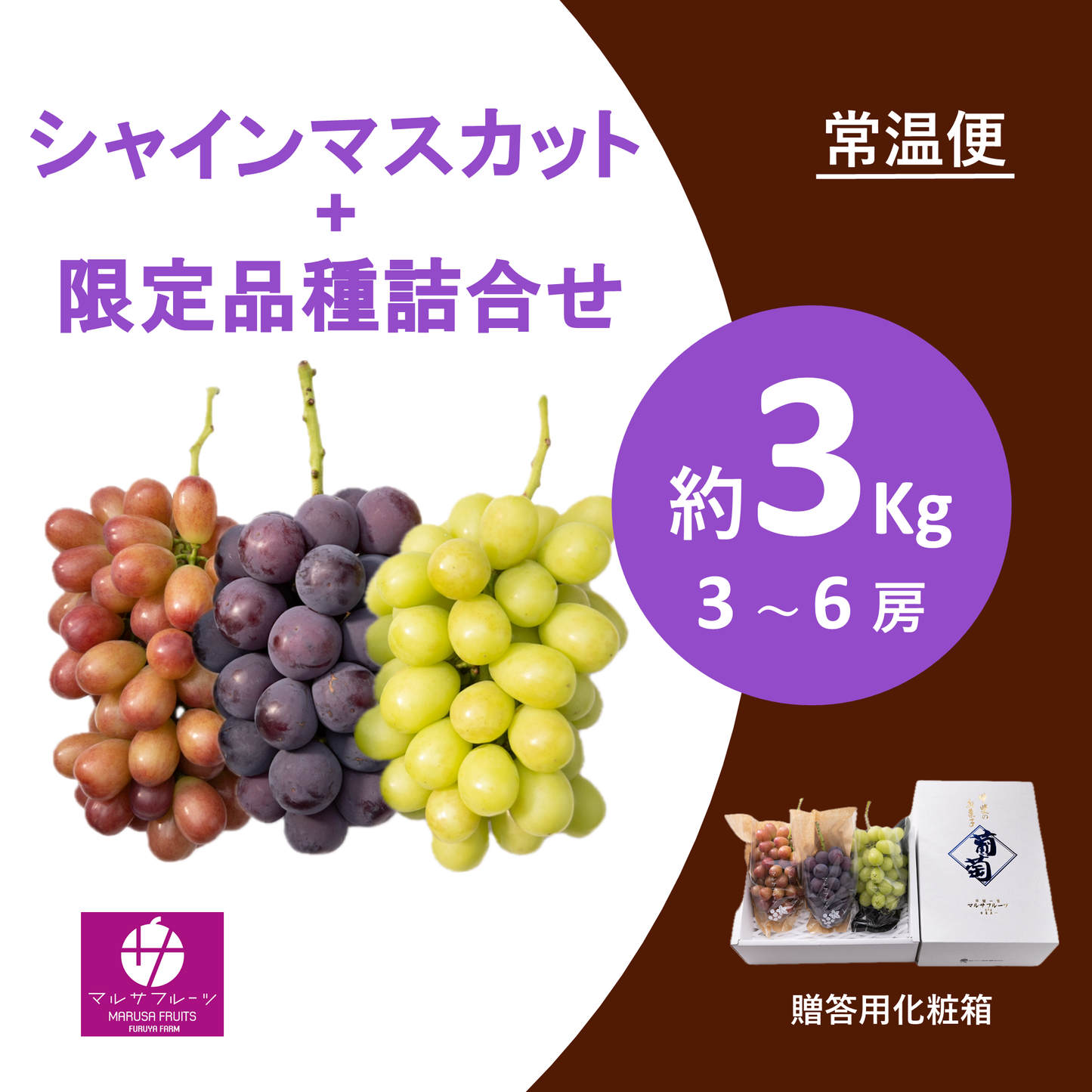 2026年産 シャインマスカット+限定品種詰合せ 約3kg（3〜6房）常温便 贈答用化粧箱