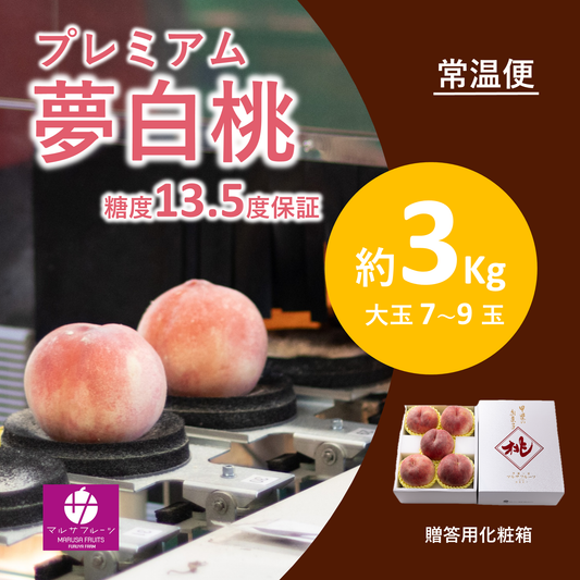 2026年産【糖度保証】プレミアム夢白桃 約3kg（特々大玉7〜9玉）常温便 贈答用化粧箱