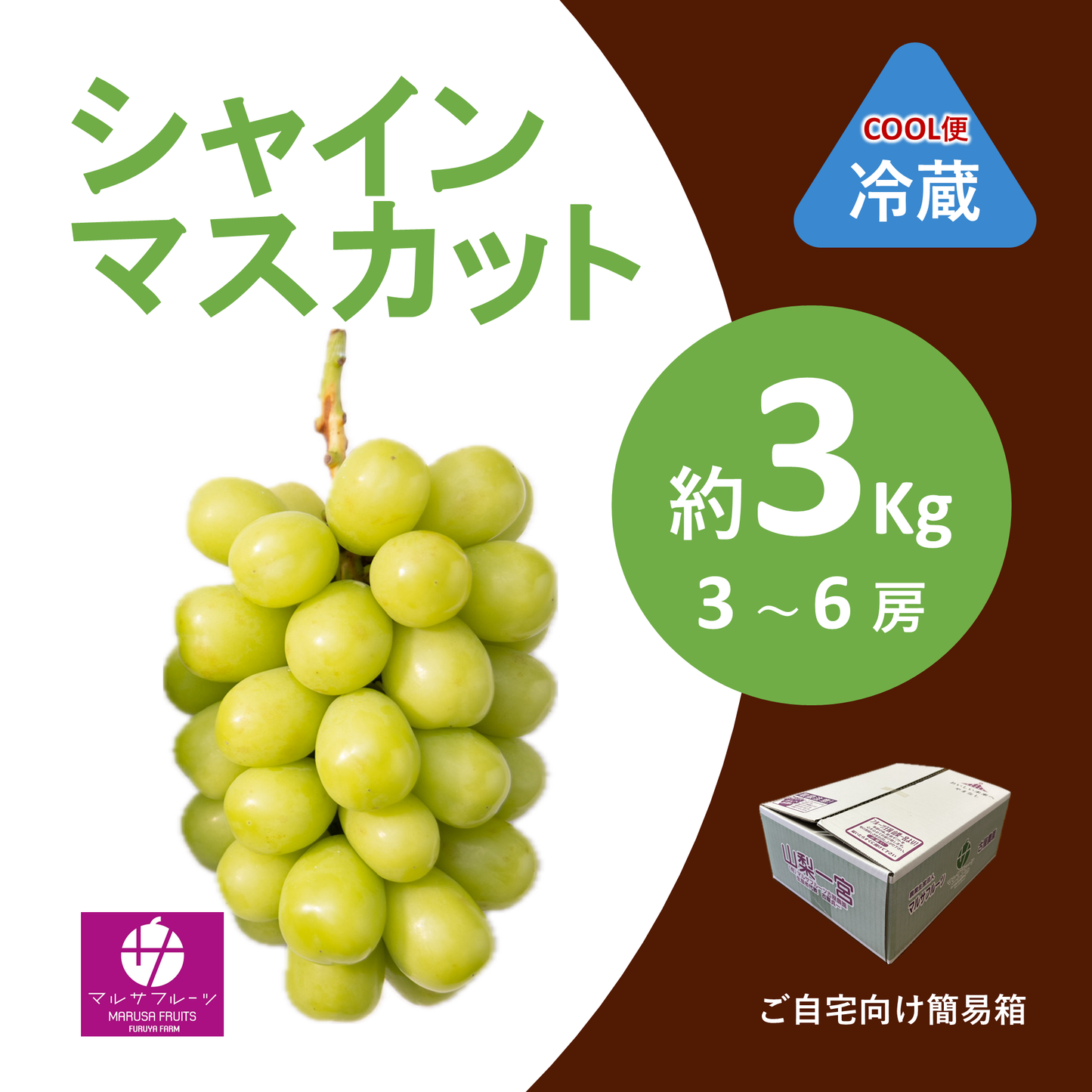 2026年産 シャインマスカット 約3kg（3〜6房）クール便 簡易箱